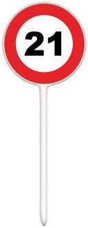 12 herbruikbare coctailprikkers verkeersbord 21 jaar Rood - Zalm