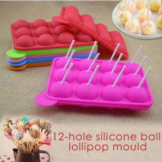 12 Hole Silicone Cake Pop Mold Ball Shaped Die Mold Silicone Lollipop Chocolate Cake Baking Ice Tray Stick Tool