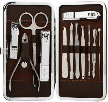 12 in 1 Rvs Nail Clipper Travel Set Nail Cutter Manicure Grooming Trimmer Kits met Leather Case