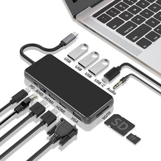 12 In 1 Type C Usb Hub Docking Station USB3.1 Naar Ethernet Poort/Hdmi/Vga/Audio/pd Hub Voor Pro Thunderbolt
