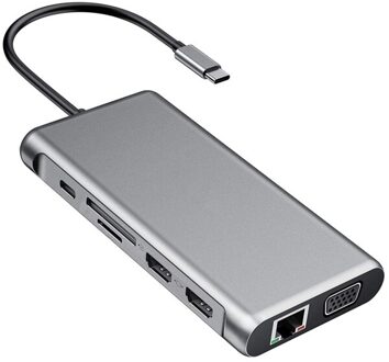 12 In 1 Usb Hubs Type-C Audio Hub USB3.0 USB-C Hdmi Vga RJ45 3.5Mm Sd Converter Tf laptop Docking Station Power Adapter