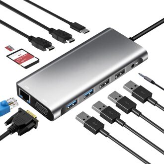 12 In 1 Usb Type C Hub Usb 3.1 Dual Hdmi Ethernet/Netwerk Poort/Vga Breiden Mst multi-Screen Display Hub Voor