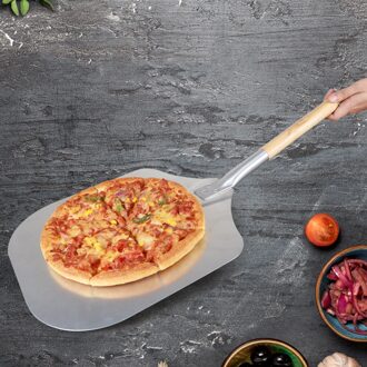 12 Inch Aluminium Pizza Schop Schil Met Lange Houten Handvat Gebak Gereedschap Accessoires Pizza Paddle Spatel Cake Bakken Cutter licht grijs