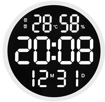 12 Inch Led Groot Aantal Digitale Wandklok Temperatuur En Vochtigheid Elektronische Klok Modern Decoratie Thuis Office Decor wit / US plug