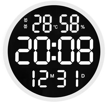 12 Inch Led Grote Aantal Lichtgevende Wandklok Digitale Temperatuur En Vochtigheid Kalender Elektronische Wekker Woondecoratie wit / JP plug