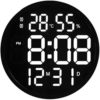 12 Inch Led Grote Aantal Lichtgevende Wandklok Digitale Temperatuur En Vochtigheid Kalender Elektronische Wekker Woondecoratie zwart / US plug