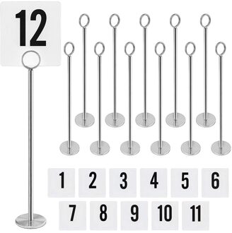 12 Inch Tafel Nummer Houder Met Nummer Kaarten Set (1-12) stevige Chromen Plaats Kaarthouders Tafel Nummer Stand Tafel Kaarthouder F