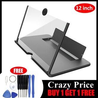 12 Inch Vouwen Vergroot Telefoon Screen Vergrootglas Straling Oogbescherming 3D Hd Video Versterker Mobiele Telefoon Stand Beugel Houder 12 duim zwart