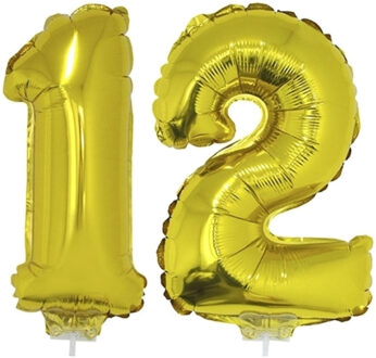 12 jaar leeftijd feestartikelen - versiering cijfers - ballonnen op stokje - van 41 cm - goud