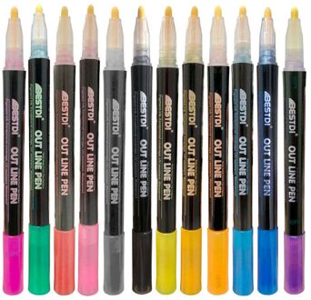 12 Kleur Metaal Verf Marker Pen Set Dubbele Lijn Pen Schets Marker Glitter Voor Tekening Schilderen Doodling Schoolbenodigdheden 1 reeks 12 kleuren