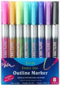 12 Kleur Metaal Verf Marker Pen Set Dubbele Lijn Pen Schets Marker Glitter Voor Tekening Schilderen Doodling Schoolbenodigdheden 1 reeks 8 kleuren