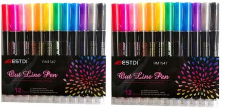 12 Kleur Metaal Verf Marker Pen Set Dubbele Lijn Pen Schets Marker Glitter Voor Tekening Schilderen Doodling Schoolbenodigdheden 2 reeks 12 kleuren