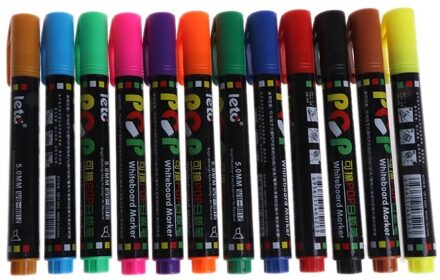 12 Kleur Whiteboard Marker Uitwisbare Papier Glas Droge Wissen 5Mm Schrijftafeltje Pen R2JF
