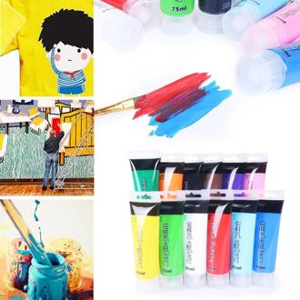 12 Kleuren/Set Acryl Verf Kit Tekening Kinderen Learner Gekleurde Glazen 75Ml X 12Pcs Stof Professionele Tekening schilderen A8L3