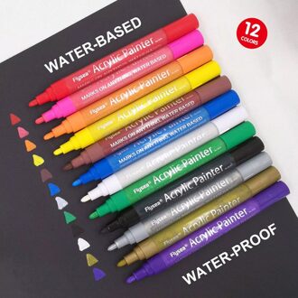 12 kleuren/Set Acryl Verf Marker pen voor Keramische Rock Glas Canvas Schilderij Geurloos Naald Waterbasis Verf pen 2 mm Lijn