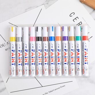 12 kleuren set Waterdichte Auto Tyre Loopvlak Rubber Metalen Permanente Verf Marker pen Graffti Vette Marker pen Briefpapier Leveringen