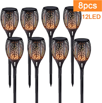 12 Led Gazon Solar Flame Outdoor Light Torch Veiligheid IP65 Waterdichte Flickering Tuin Binnenplaats Decor Automatische Landschap Lamp 8 stk 12LED