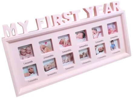 12 Maanden Pasgeboren Baby Fotolijst Tonen Multifunctionele Mijn Eerste Jaar Pvc Souvenirs Foto Ornamenten Meisjes Jongens Display Roze