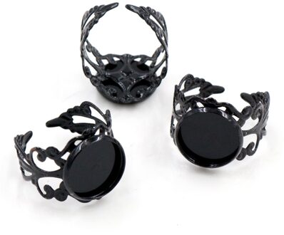 12 Mm 10 Stuks Black Plated Messing Verstelbare Ring Instellingen Blank/Base,Fit 12 Mm Glas Cabochons, knoppen; Ring Bezels -J3-40