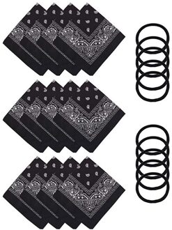 12 Pack Katoen Bandana Sjaal + 10 Stuks Elastische Band Hoofdband Voor Neus Gezicht Mond Mascherine Pocket Plein Zakdoek Pak bulk