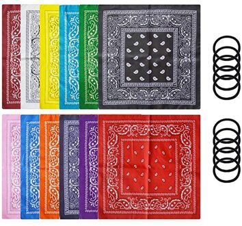 12 Pack Katoen Bandana Sjaal + 10 Stuks Elastische Band Hoofdband Voor Neus Gezicht Mond Mascherine Pocket Plein Zakdoek Pak bulk