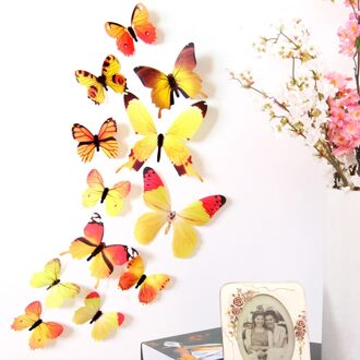 12 Pcs 3D Muurstickers Hollow Vlinder Voor Kinderen Kamers Thuis Wall Decor Diy Mariposas Koelkast Stickers Kamer Badkamer Decoratie geel
