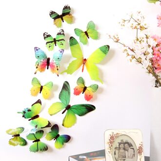 12 Pcs 3D Muurstickers Hollow Vlinder Voor Kinderen Kamers Thuis Wall Decor Diy Mariposas Koelkast Stickers Kamer Badkamer Decoratie groen