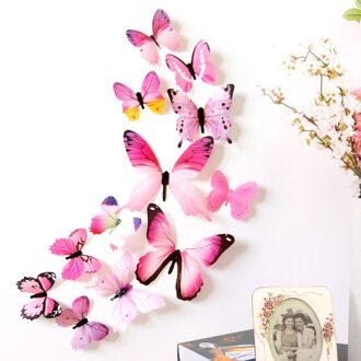 12 Pcs 3D Muurstickers Hollow Vlinder Voor Kinderen Kamers Thuis Wall Decor Diy Mariposas Koelkast Stickers Kamer Badkamer Decoratie roze