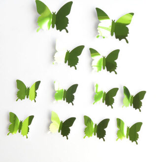 12 Pcs 3D Spiegel Vlinder Muurstickers Muurtattoo Art Verwisselbare Kamer Party Wedding Decor Thuis Muursticker Voor Kids kamer groen