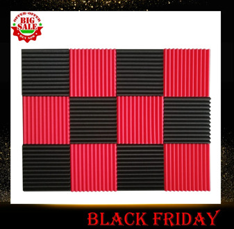 12 Pcs Acoustic Panels Soundproofing Foam Acoustic Tiles Studio Foam Sound Wedges 1inch X 12 inch X 12 inch black + red