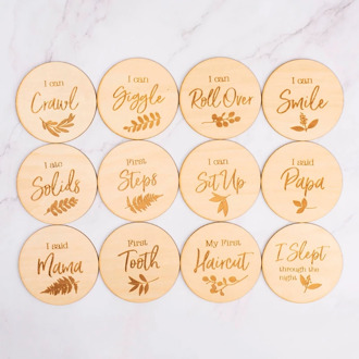 12 Pcs Baby Milestone Cards Wooden Commemorate Baby Birth Monthly Recording Card 23GD