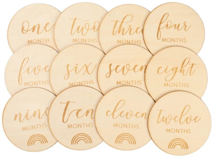 12 Pcs Baby Milestone Cards Wooden Commemorate Baby Birth Monthly Recording Disc Q81A