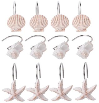 . 12 Pcs Badkamer Decoratieve Seashell Douchegordijn Haken Venster Gordijnen Houder