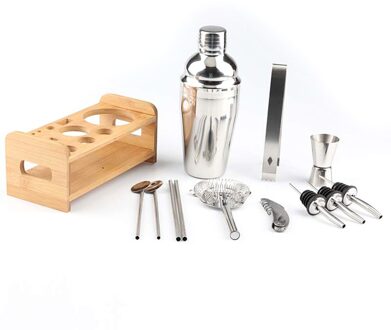 12 Pcs Barman Kit Cocktail Shaker Set Bar Gereedschap Met Stijlvolle Bamboe Stand Bartending Mengen Wxv