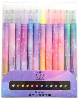 12 Pcs Double Headed Highlighter Pennen Briefpapier Kawaii Starry Fluorescerende Maker Y51A