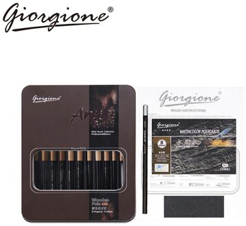 12 Pcs Giorgione Nylon Schilderij Borstel Set Met Ijzeren Doos Penselen Voor Aquarel Olie Acryl Gouache Schilderen Kunst Levert