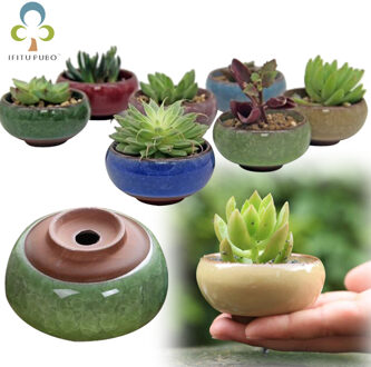 12 Pcs Ice-Crack Keramische Bloempotten Plantenbakken Voor Sappige Planten Mini Bonsai Pot Thuis Tuin Decoratie Vetplant potten GYH gemengd willekeurig kleur