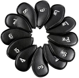 12 Pcs Litchi Stria Pu Leather Head Cover Voor Golf Iron Club Putter Headcover Set 3-SW Universele Iron Club Headcovers