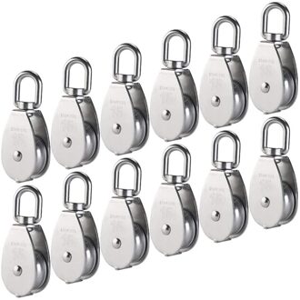 12 Pcs M15 Enkele Katrol Blok 304 Rvs Hang Draad Katrol Roller Swivel Lifting Draad Touw Kabel Towing Wiel