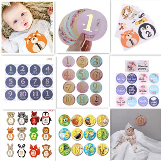 12 Pcs Month Sticker Baby Photography Milestone Memorial Monthly Newborn Kids Commemorative Card Number Photo Accessories Gifts