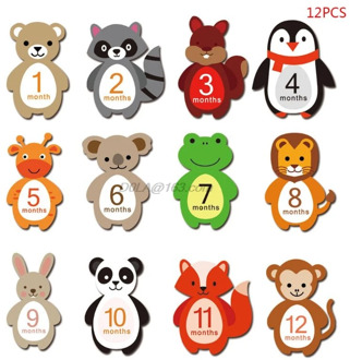 12 Pcs Month Sticker Baby Photography Milestone Memorial Monthly Newborn Kids Commemorative Card Number Photo Props Accessories