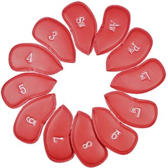 12 Pcs Pu Leer Golf Club Cap Prachtige Protector Iron Head Cover Set Headcover Golf Accessoires rood