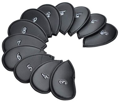 12 Pcs Pu Leer Golf Club Cap Prachtige Protector Iron Head Cover Set Headcover Golf Accessoires zwart