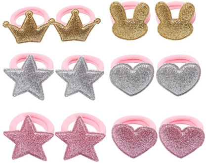 12 Pcs/set Shiny Glitter Elastic Hair Band Cartoon Star Hair Tie Kids Korean Hair Rope Crwon Kawaii Kids Rabbit Hair Accessories