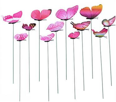 12 Pcs Simulatie Vlinder Staaf Bloempot Vaas Tuinieren Bonsai Groene Plant Decoratie Draad Plunger Rood Blauw Geel Groen Paars roos