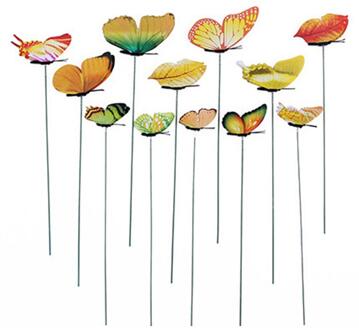 12 Pcs Simulatie Vlinder Staaf Bloempot Vaas Tuinieren Bonsai Groene Plant Decoratie Draad Plunger Rood Blauw Geel Groen Paars