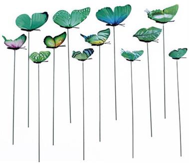 12 Pcs Simulatie Vlinder Staaf Bloempot Vaas Tuinieren Bonsai Groene Plant Decoratie Draad Plunger Rood Blauw Geel Groen Paars