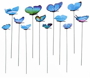 12 Pcs Simulatie Vlinder Staaf Bloempot Vaas Tuinieren Bonsai Groene Plant Decoratie Draad Plunger Rood Blauw Geel Groen Paars