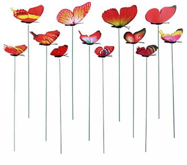 12 Pcs Simulatie Vlinder Staaf Bloempot Vaas Tuinieren Bonsai Groene Plant Decoratie Draad Plunger Rood Blauw Geel Groen Paars