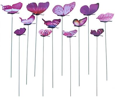 12 Pcs Simulatie Vlinder Staaf Bloempot Vaas Tuinieren Bonsai Groene Plant Decoratie Draad Plunger Rood Blauw Geel Groen Paars